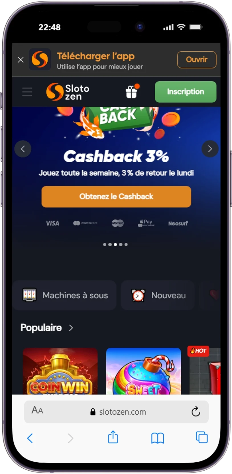 Expérience mobile Slotozen Casino